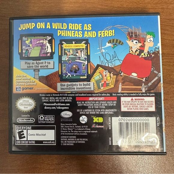 DISNEY 2008 PHINEAS AND FERB NINTENDO DS VIDEO GAME COMPLETE IN BOX - Picture 2 of 4
